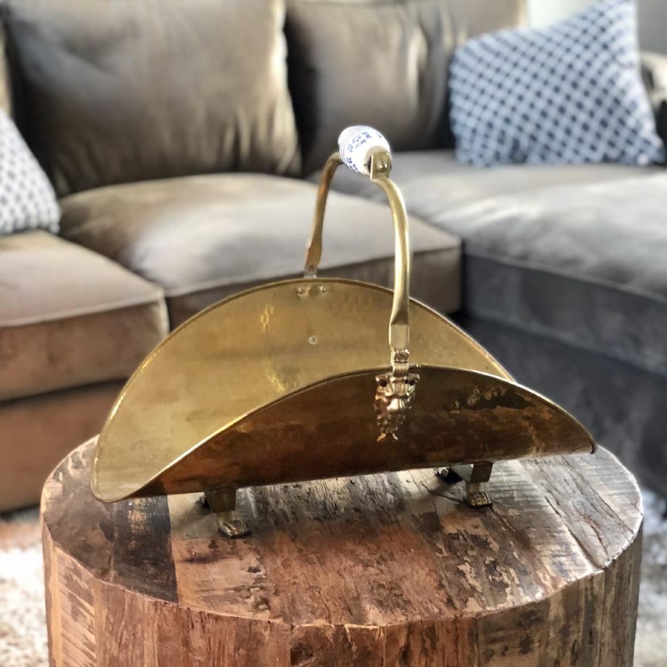 Дровница со львами с керамической ручкой, латунь