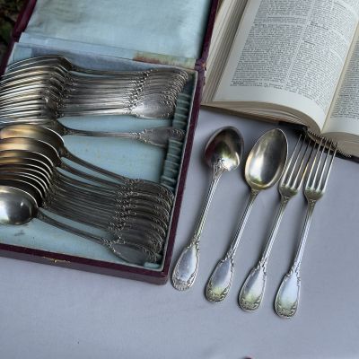 Ложка и вилка 22 см набор 2 предмета серебрение Франция 100 лет