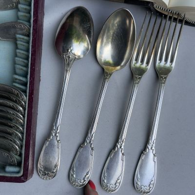 Ложка и вилка 22 см набор 2 предмета серебрение Франция 100 лет