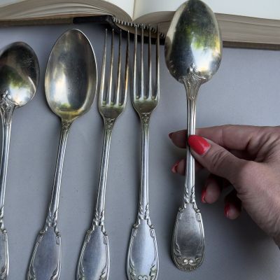 Ложка и вилка 22 см набор 2 предмета серебрение Франция 100 лет