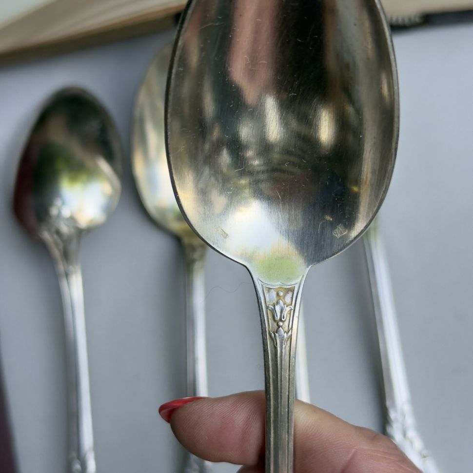 Ложка и вилка 22 см набор 2 предмета серебрение Франция 100 лет