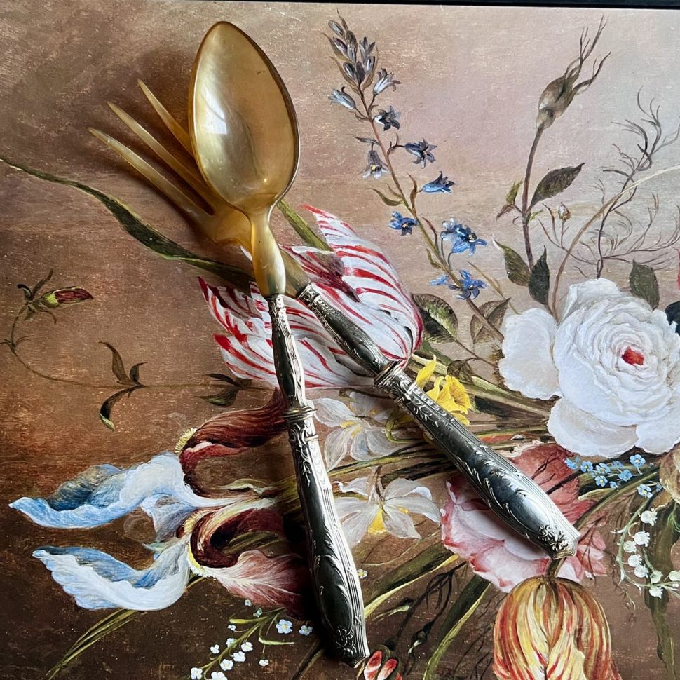 Ложка и вилка набор сервировочный 29 см серебро Франция