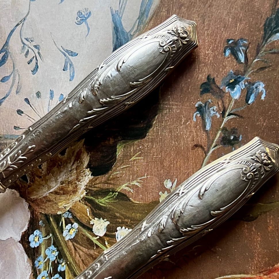 Ложка и вилка набор сервировочный 29 см серебро Франция