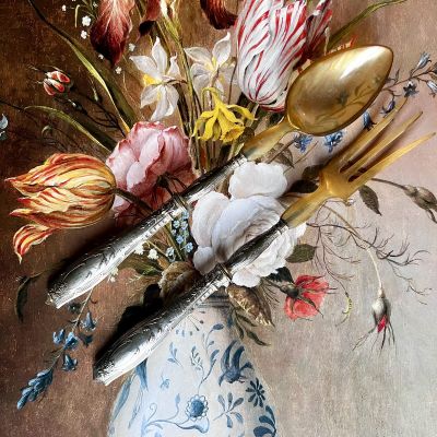 Ложка и вилка набор сервировочный 29 см серебро Франция