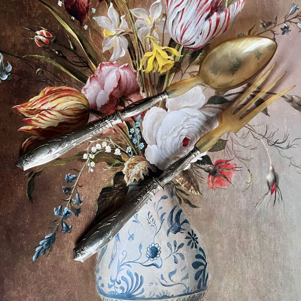 Ложка и вилка набор сервировочный 29 см серебро Франция