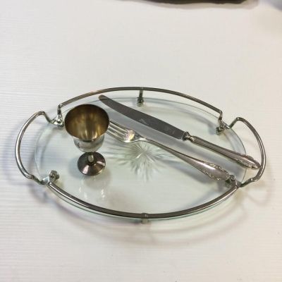 Блюдо сервировочное стекло и металл Швеция