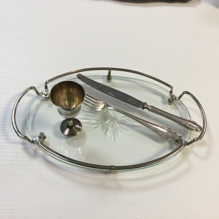 Блюдо сервировочное стекло и металл Швеция