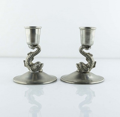 Подсвечник малый на одну свечу Рыба олово набор 2 шт.