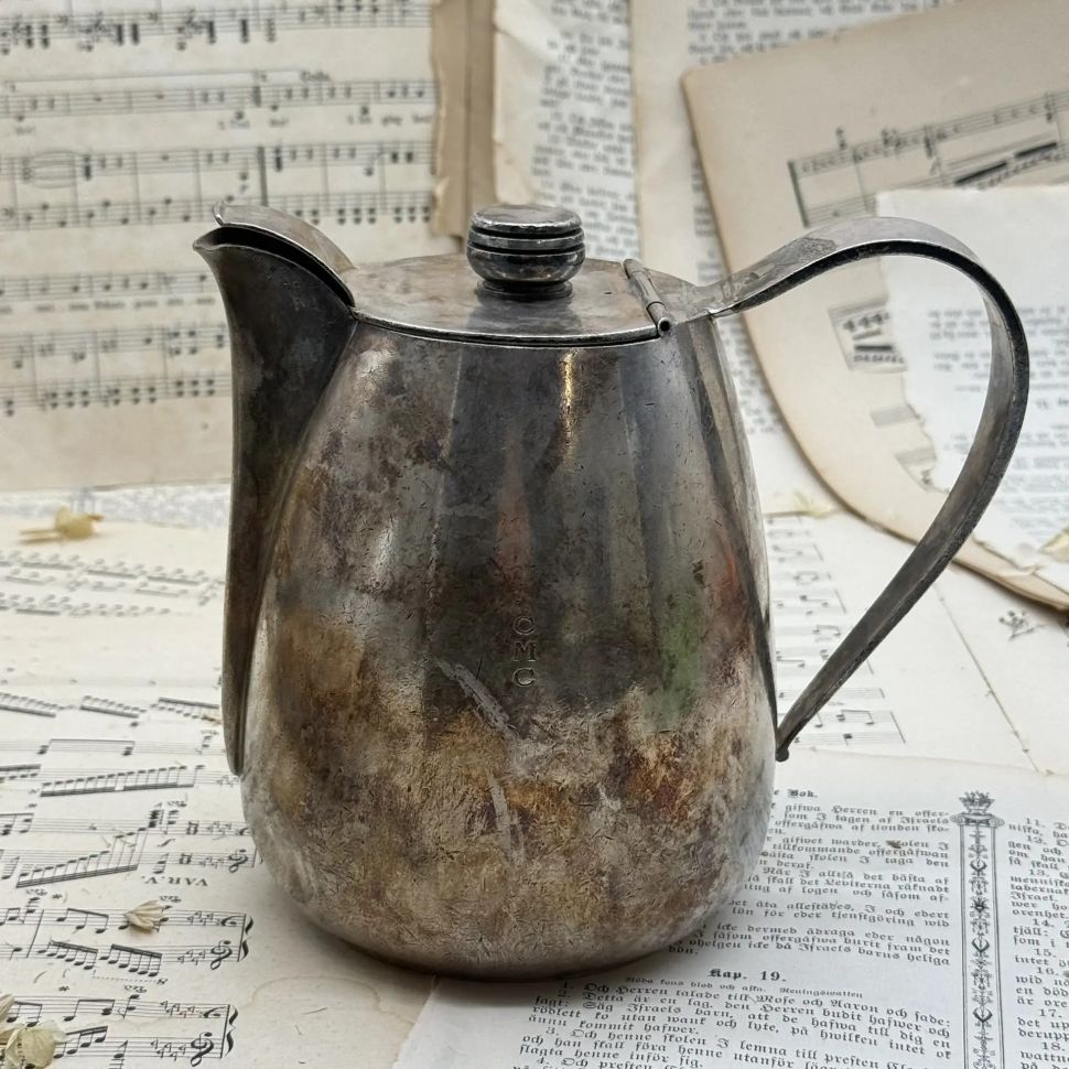 Чайник кофейник 1 л WISKEMANN  мельхиор серебрение 