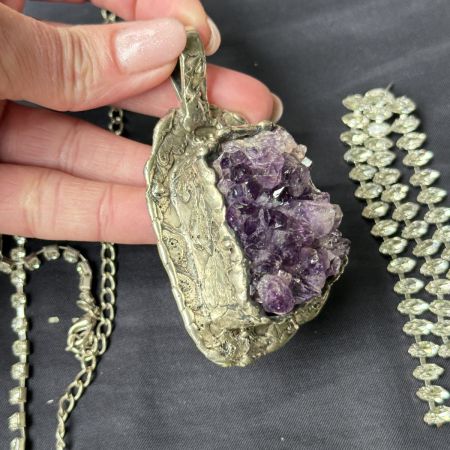Кулон дизайнерский 9 см серебрение аметист ручная работа Дания
