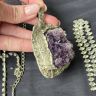 Кулон дизайнерский 9 см серебрение аметист ручная работа Дания
