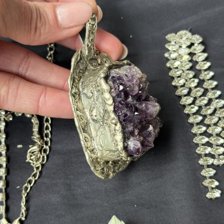 Кулон дизайнерский 9 см серебрение аметист ручная работа Дания