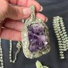 Кулон дизайнерский 9 см серебрение аметист ручная работа Дания