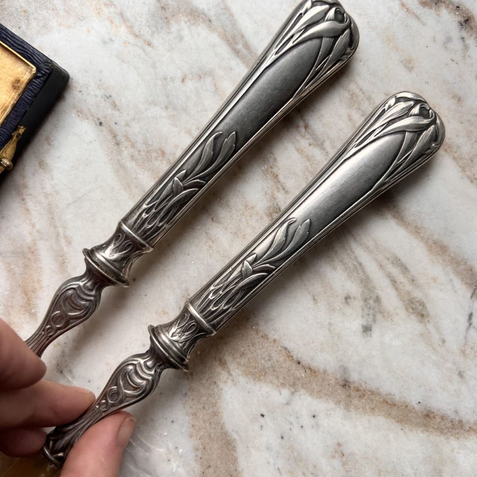 Ложка и вилка набор сервировочный  29 см серебро Франция