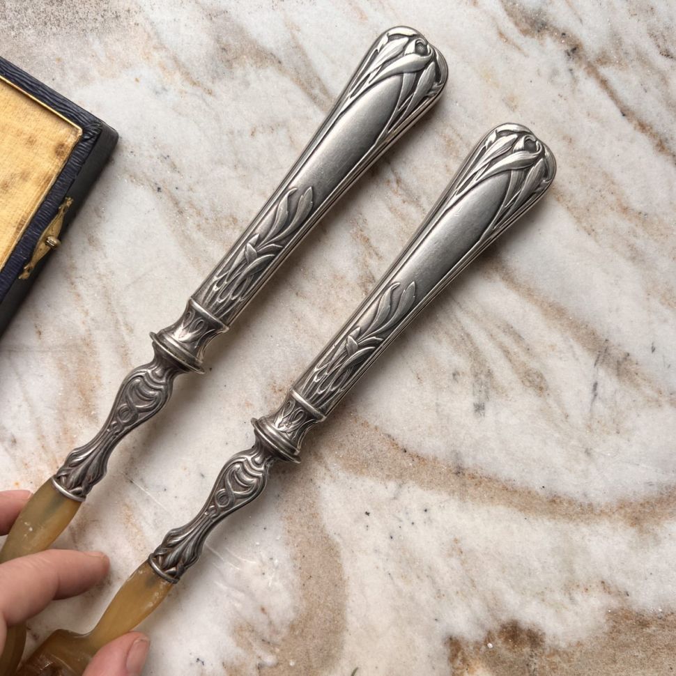 Ложка и вилка набор сервировочный  29 см серебро Франция