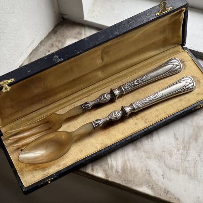 Ложка и вилка набор сервировочный  29 см серебро Франция