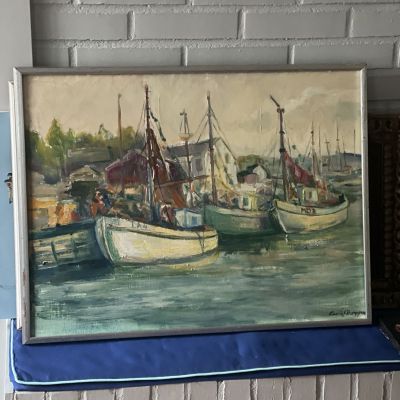 Картина в раме Парусники 85х64 см картон масло