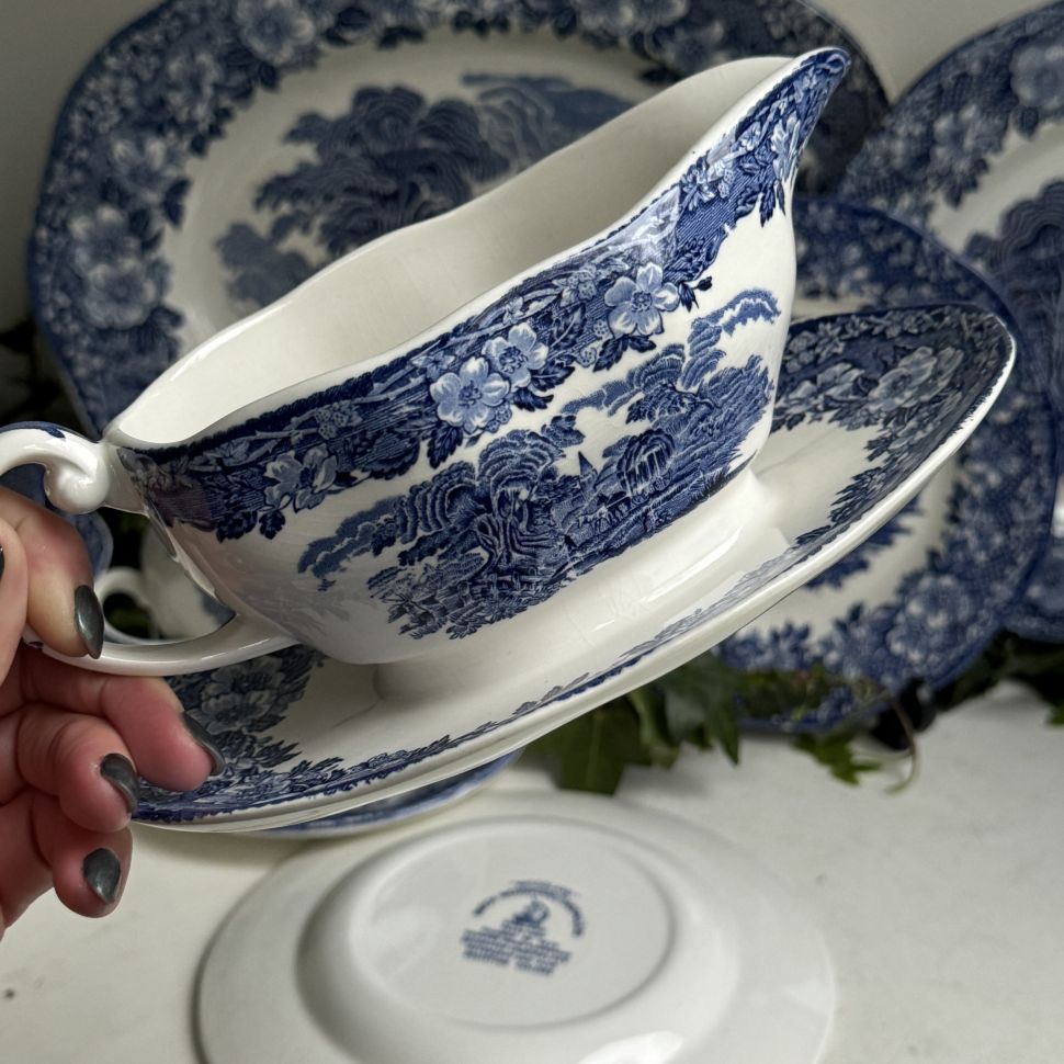 Соусник на блюде Enoch Wedgwood Woodland 400 мл синий Англия
