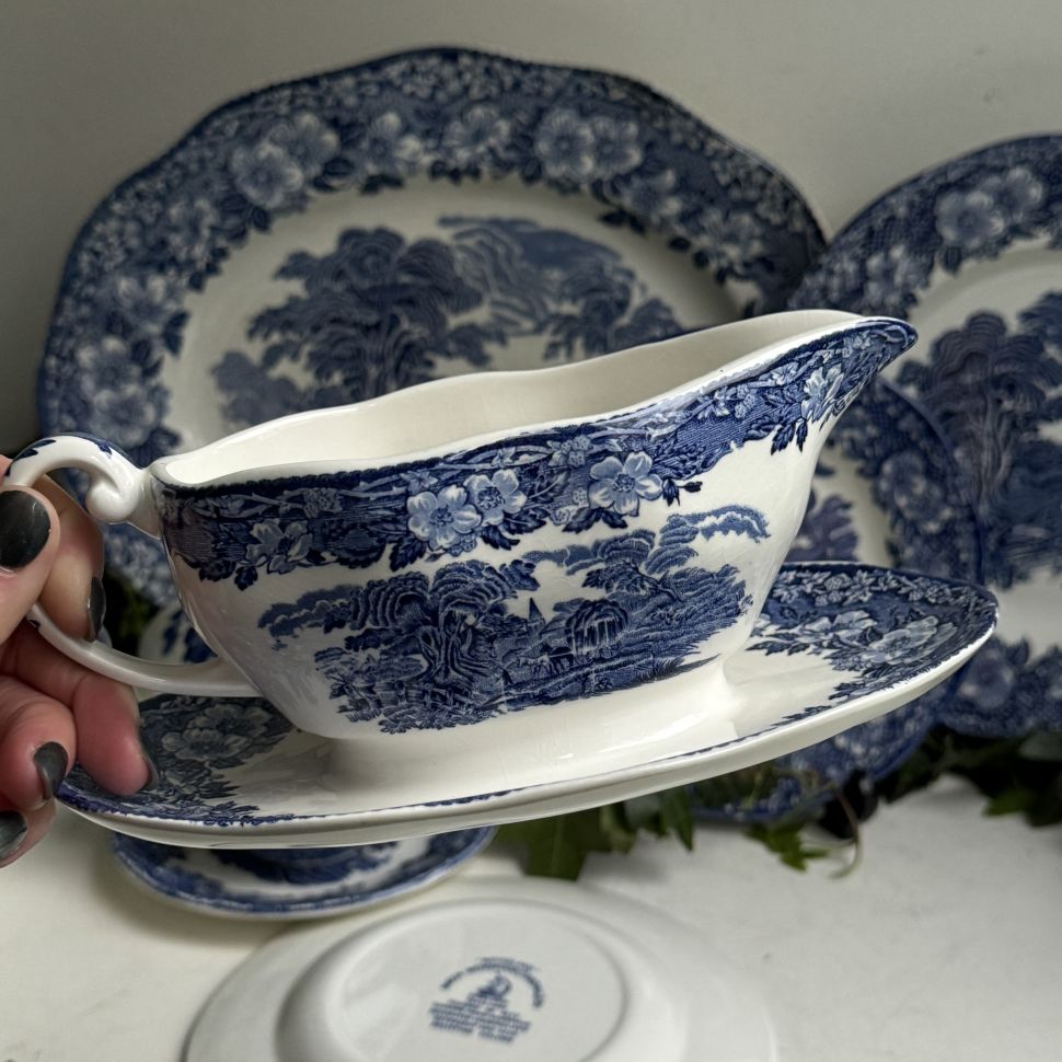 Соусник на блюде Enoch Wedgwood Woodland 400 мл синий Англия
