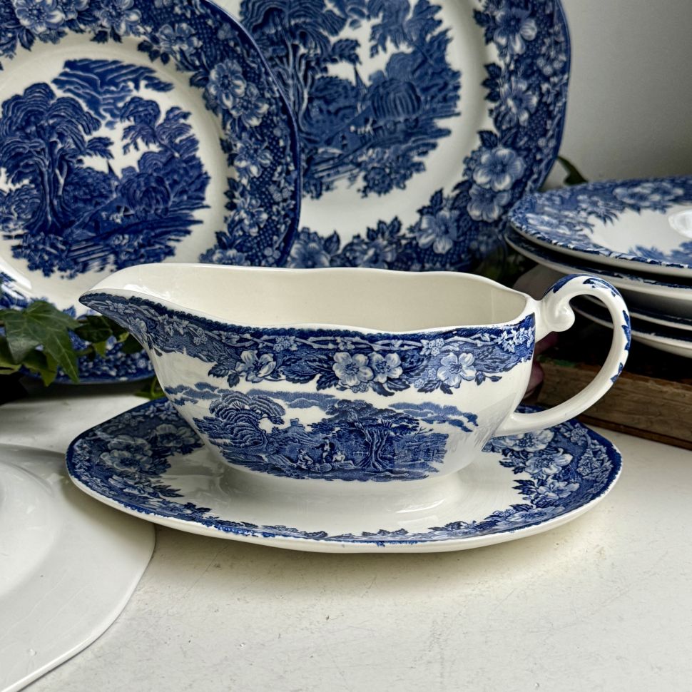 Соусник на блюде Enoch Wedgwood Woodland 400 мл синий Англия