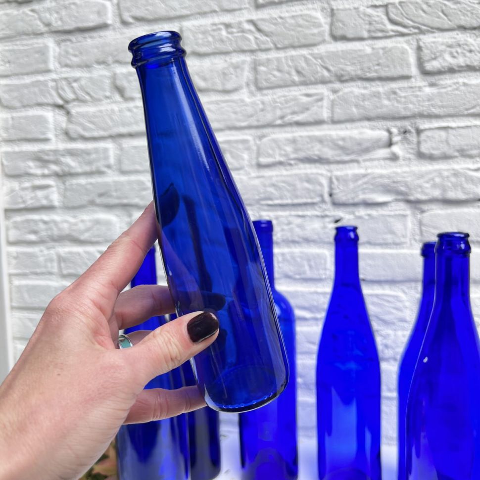 Бутылка малая 19 см стекло синее