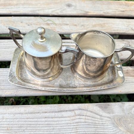 Сахарница молочник блюдо набор 3 шт. серебрение по латуни патина