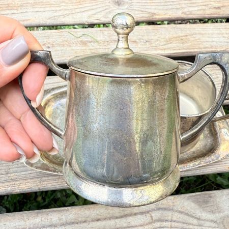 Сахарница молочник блюдо набор 3 шт. серебрение по латуни патина