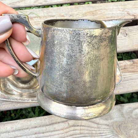Сахарница молочник блюдо набор 3 шт. серебрение по латуни патина