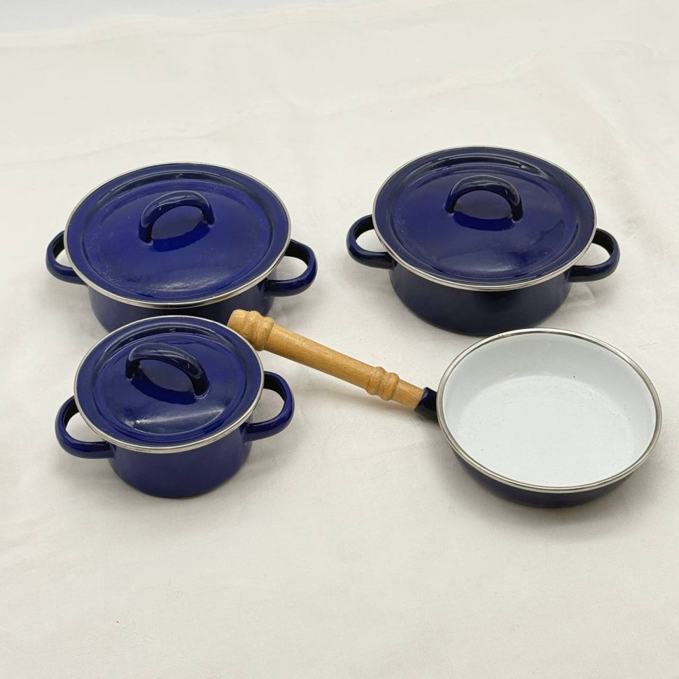 Набор детской посуды 4 предмета эмалированный синий