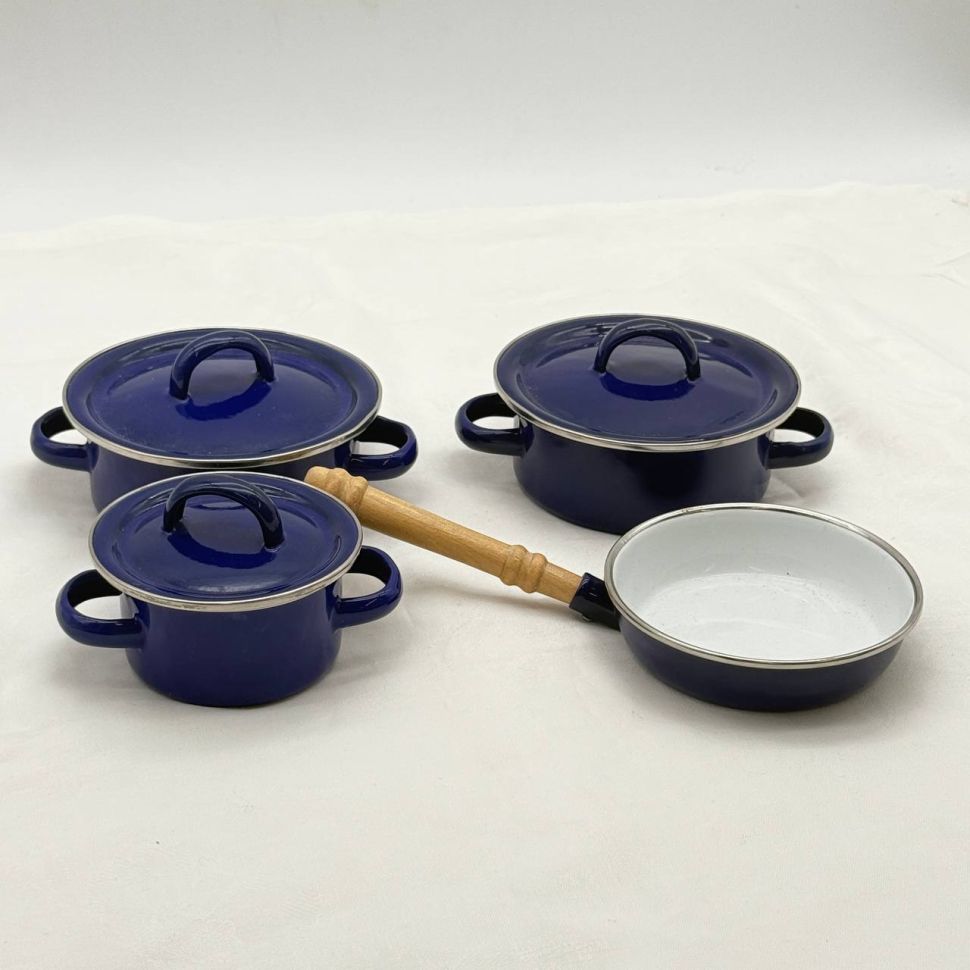 Набор детской посуды 4 предмета эмалированный синий
