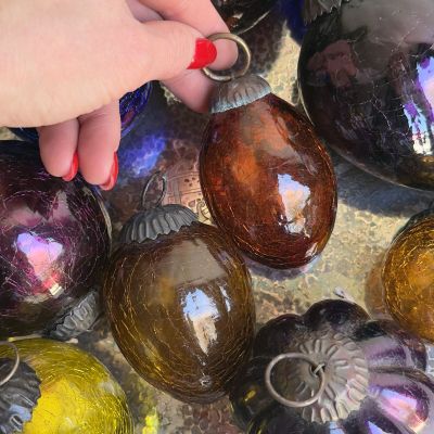 Елочная игрушка Шишка кракелюр 9 см стекло металл 