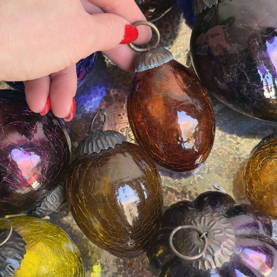 Елочная игрушка Шишка кракелюр 9 см стекло металл 