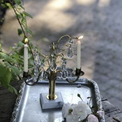 Подсвечник на две свечи с хрустальными подвесками 36 см латунь