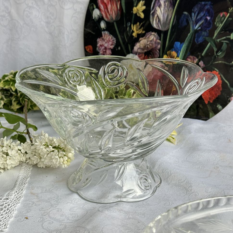Ваза фруктовница Розы 24 см хрусталь