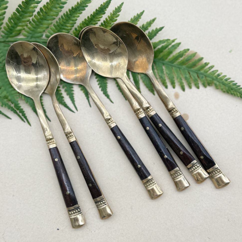 Ложка чайная 12 см латунь и дерево