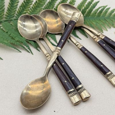 Ложка чайная 12 см латунь и дерево