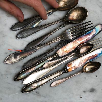 Вилка столовая лепесток, патина