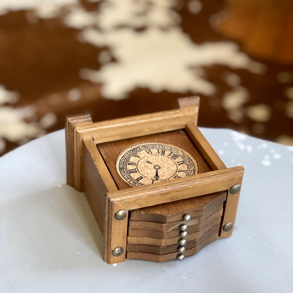 Подставка под стакан в коробе, набор 7 предметов, дерево, мини склейка короба