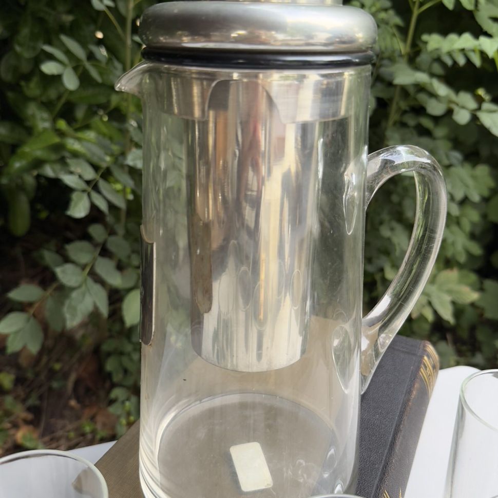 Кувшин с колбой для льда L'Etain a la Rose и 6 стаканов стекло олово