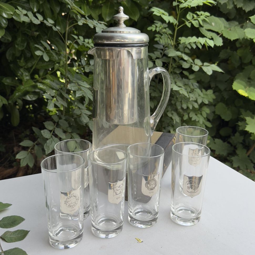 Кувшин с колбой для льда L'Etain a la Rose и 6 стаканов стекло олово