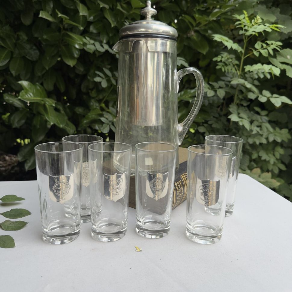 Кувшин с колбой для льда L'Etain a la Rose и 6 стаканов стекло олово