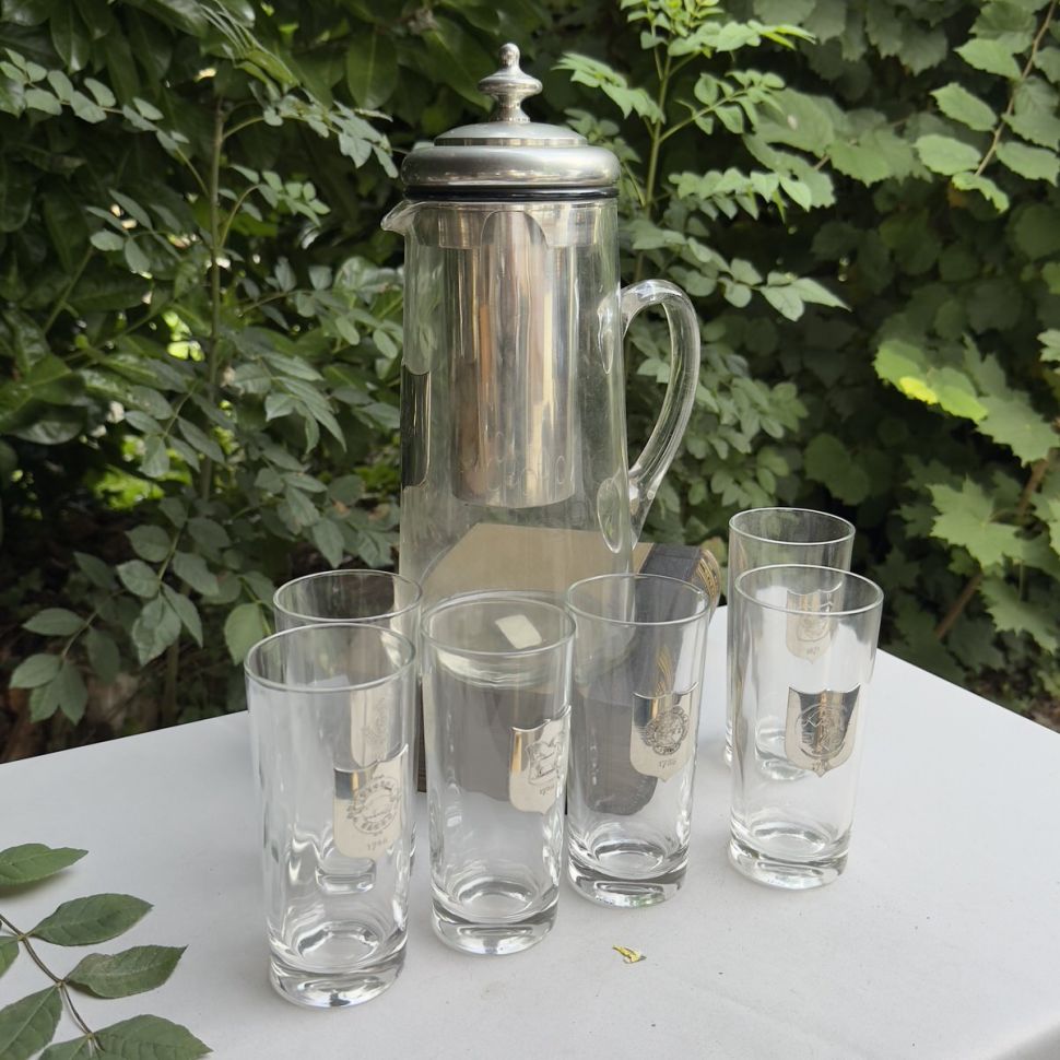 Кувшин с колбой для льда L'Etain a la Rose и 6 стаканов стекло олово