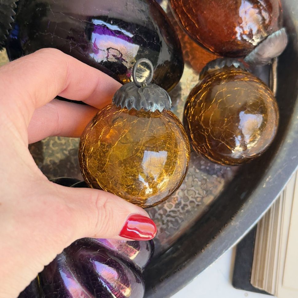 Елочная игрушка Шар кракелюр 5 см стекло металл   