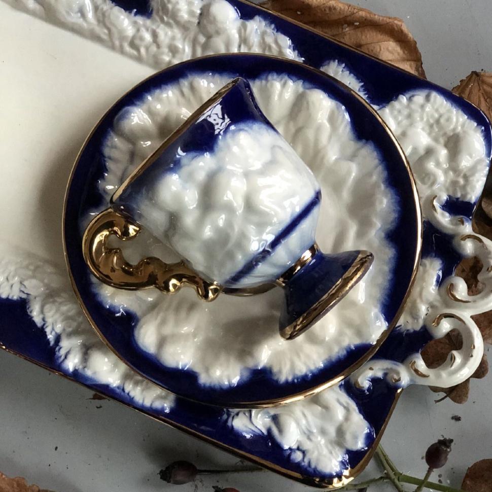 Кофейная пара с золотом без клейма