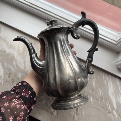 Чайник 1,3 л мельхиор патина деревянная ручка (реставрация ручки)