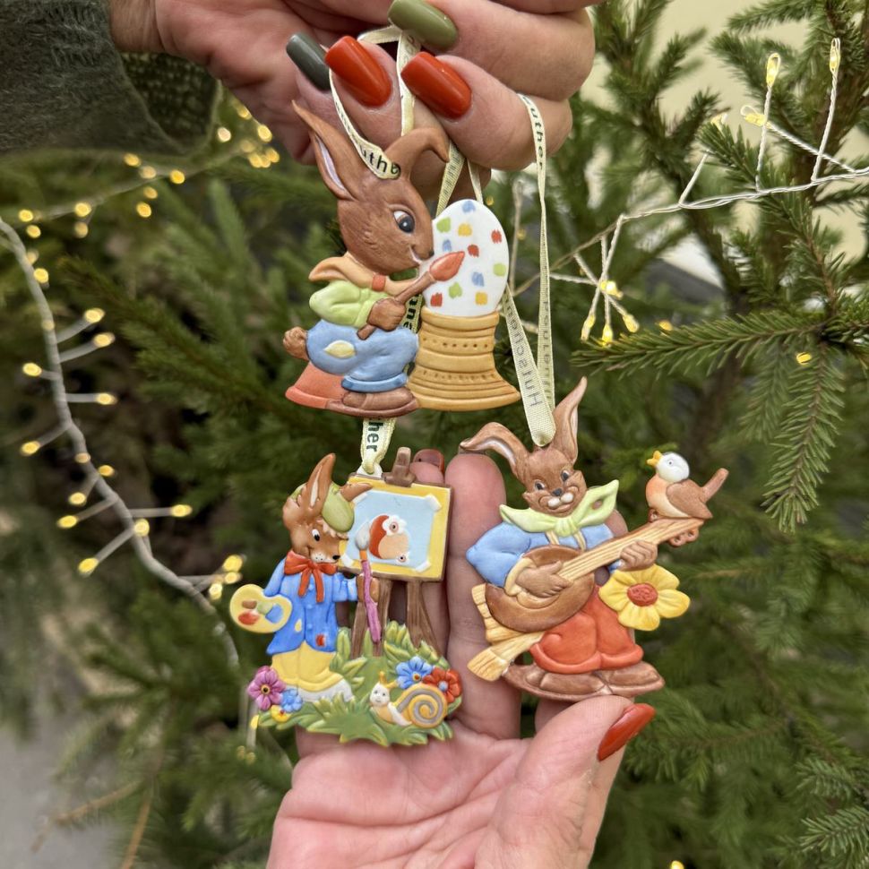 Подвес Hutschenreuther Hasenfamilie 8 см бисквитный фарфор Германия        