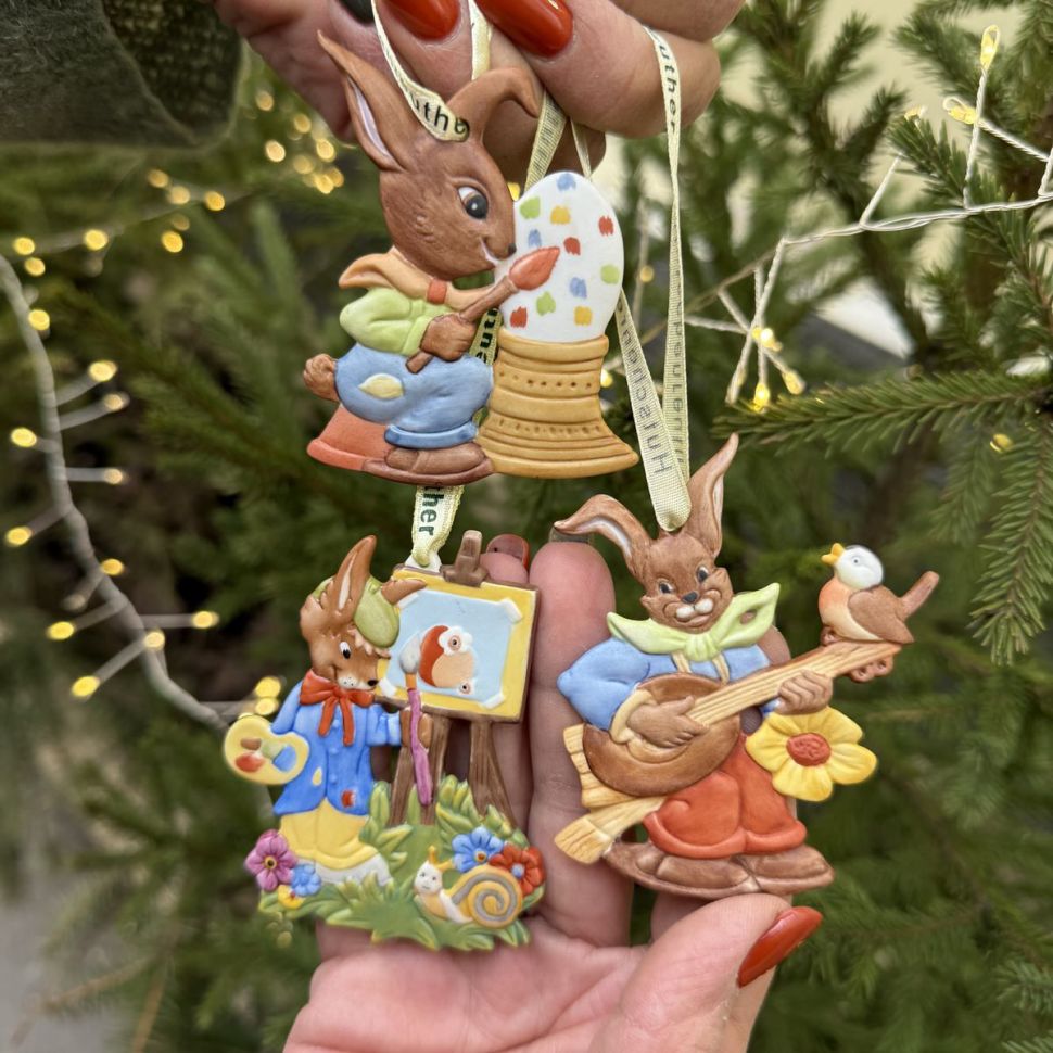 Подвес Hutschenreuther Hasenfamilie 8 см бисквитный фарфор Германия        