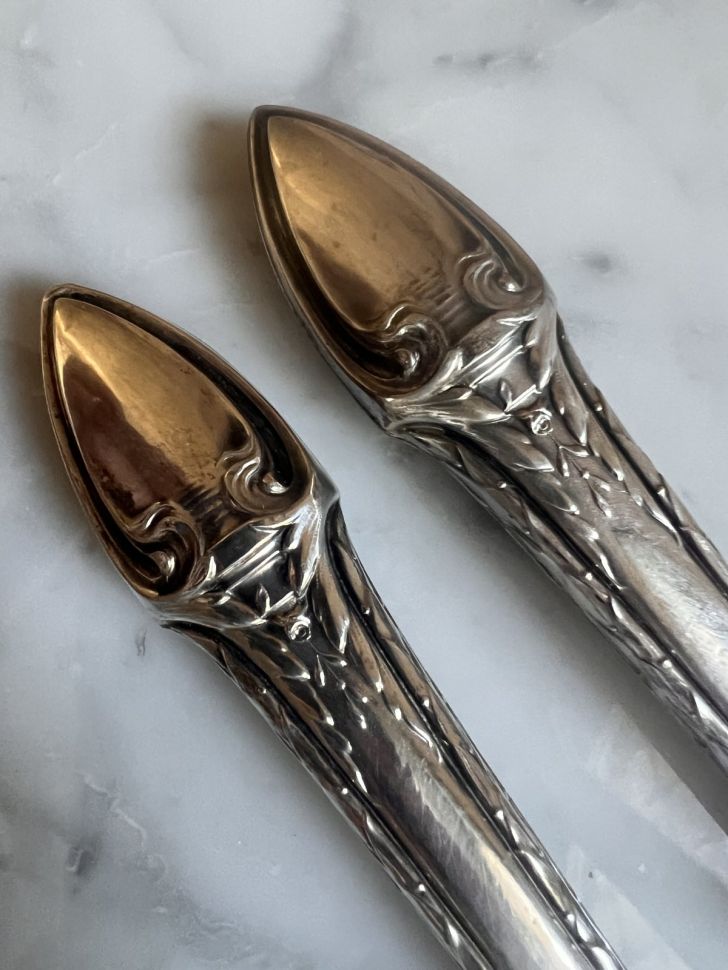 Ложка и вилка набор сервировочный 32 см серебро Италия