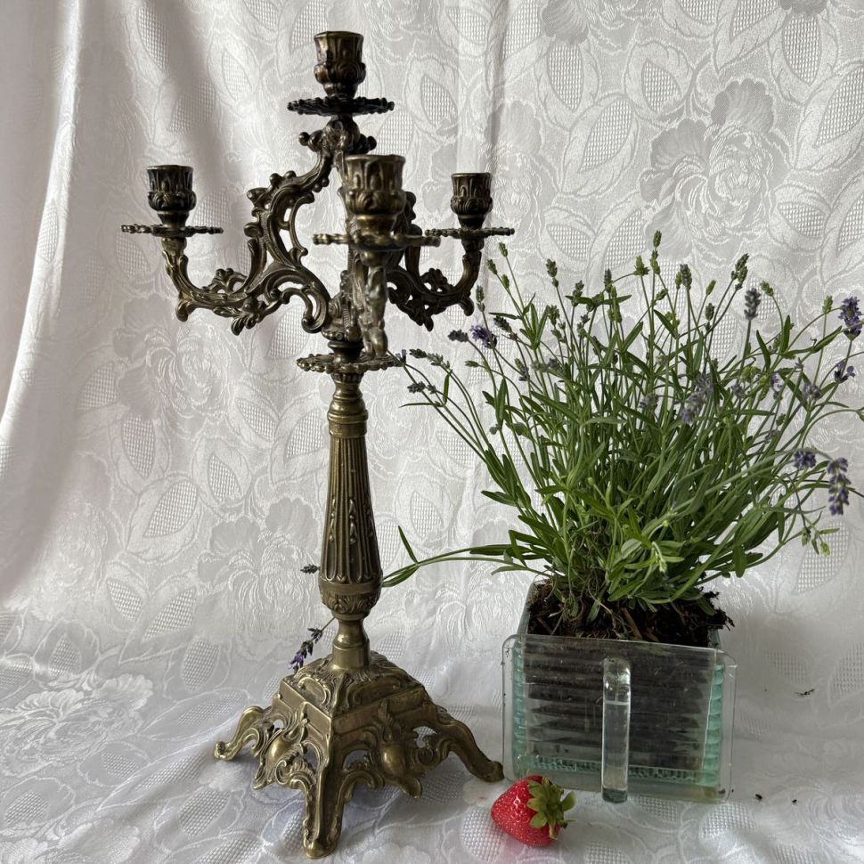 Подсвечник канделябр на 4 свечи латунь 