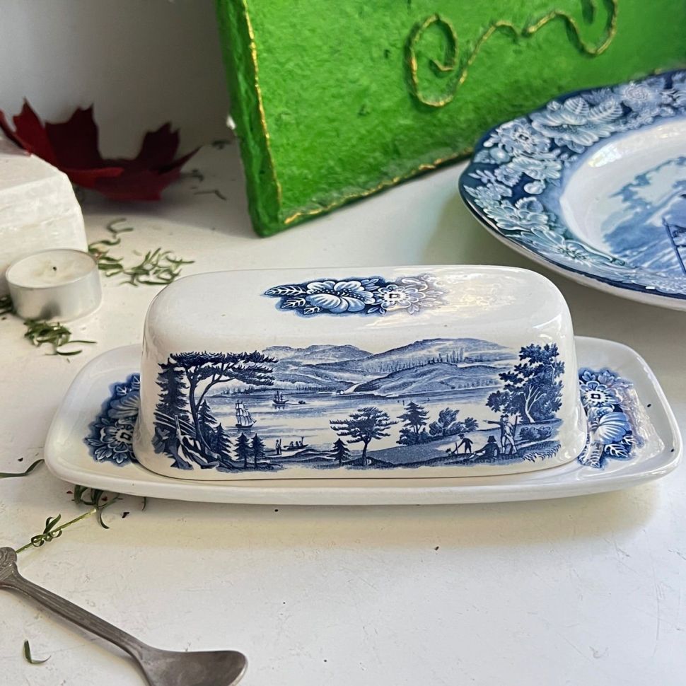Масленка Liberty Blue Staffordshire 21 см Англия реставрация